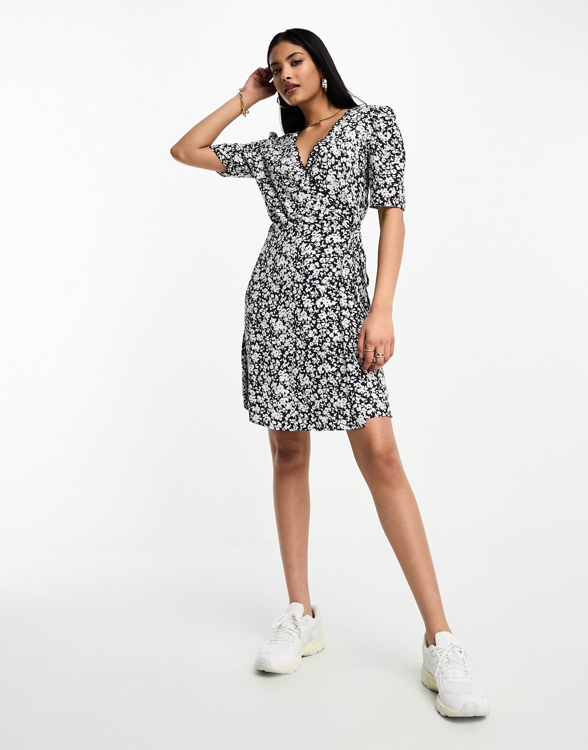 & other stories mini wrap dress in navy floral print