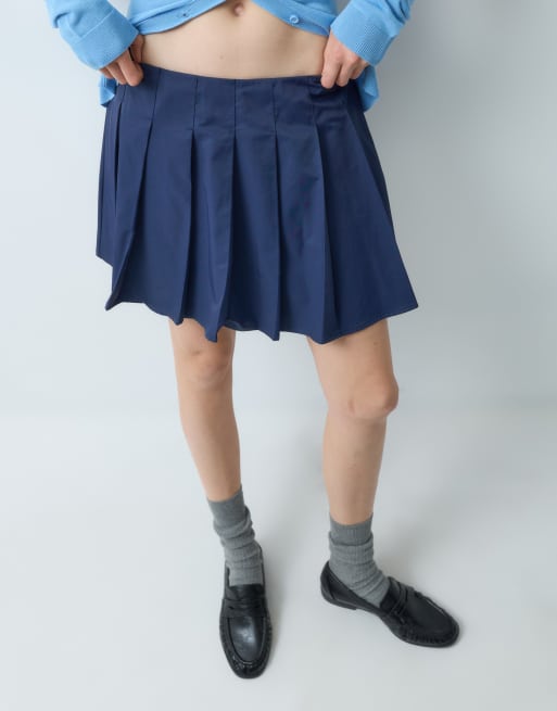 & Other Stories minigonna a due strati plissettata in misto cotone navy, 2 di 5