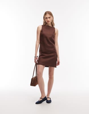 & Other Stories - Minikleid aus reinem Leinen in Schokobraun mit U-Boot-Ausschnitt-Brown