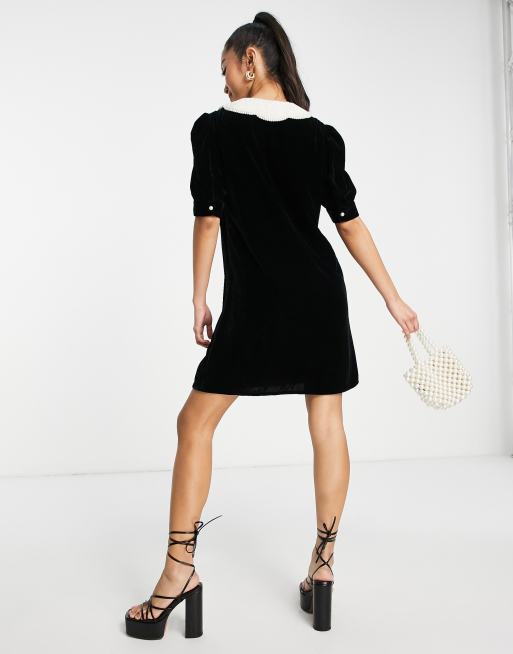 & Other Stories – Minikleid aus Samt in Schwarz mit Kragen mit Kunstperlen, 2 von 4