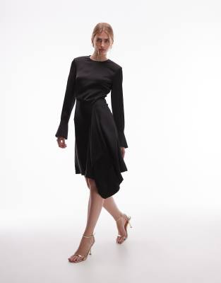 & Other Stories - Minikleid aus Satin in Schwarz mit asymmetrischem Saum