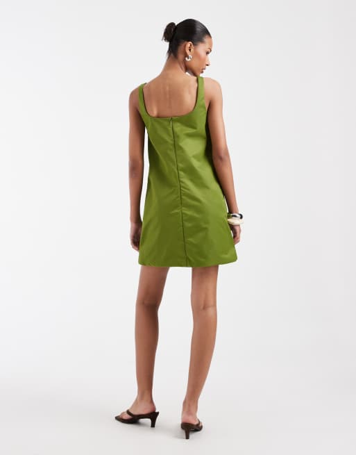 & Other Stories – Minikleid in Grün mit eckigem Ausschnitt und verstellbarem Ballonsaum, 4 von 4