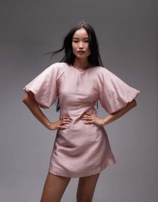 & Other Stories - Minikleid in Rosa mit Rundhalsausschnitt und Puffärmeln