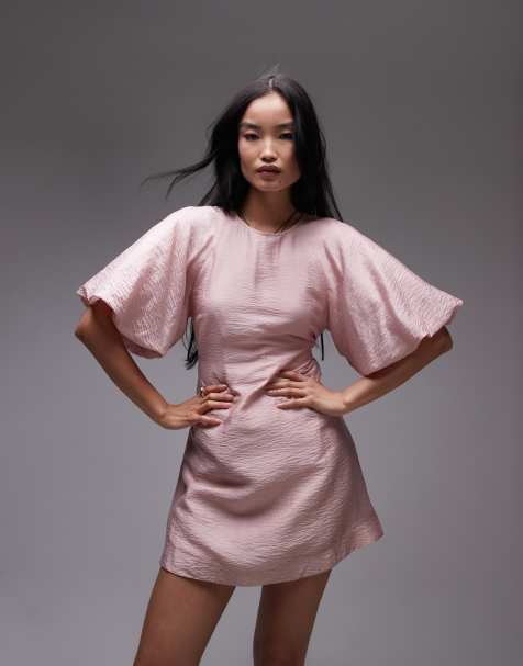 & Other Stories – Minikleid in Rosa mit Rundhalsausschnitt und Puffärmeln - view 1