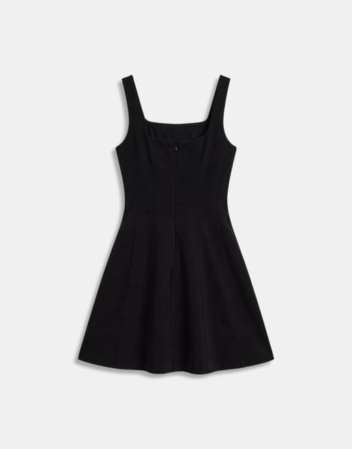 & Other Stories – Minikleid in Schwarz mit eckigem Ausschnitt und weitem Saum, 6 von 8