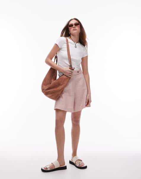 & Other Stories linen minimal bermuda shorts in pink