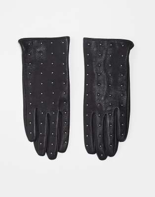 & Other Stories - Mit Nieten besetzte Lederhandschuhe in Schwarz