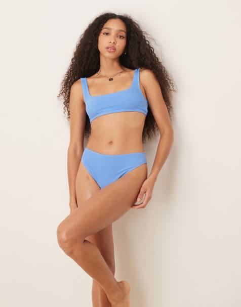 & Other Stories - Mix and Match - Bikini con top con scollo rotondo e slip sgambato blu stropicciato - view 1