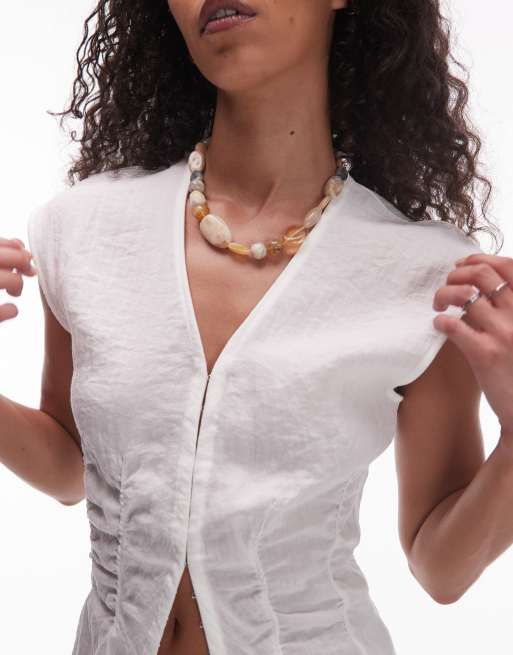 & Other Stories mix and match chunky beaded resin small necklace in light white neutral, 3 of 3