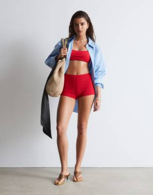 & Other Stories Mix And Match Crinkle Bikini Shorts In Red