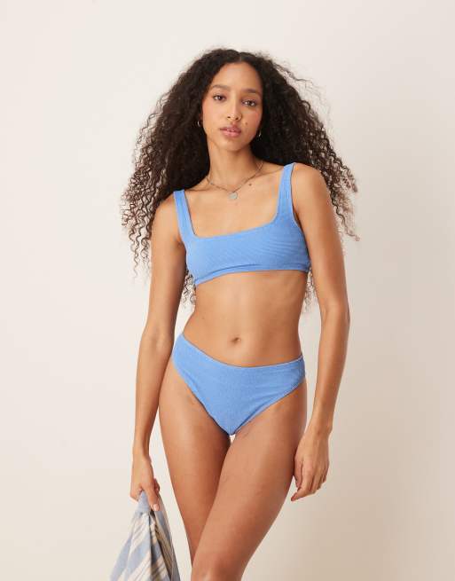 & Other Stories mix and match crinkle high leg bikini bottom in blue