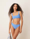 [Other Stories] & Other Stories Mix and Match crinkle high leg bikini bottoms in blue 32 Blue