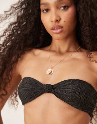 & OTHER STORIES MIX AND MATCH KNOT FRONT BANDEAU BIKINI TOP WITH GOLD GLITTER THREAD AND REMOVABLE PADDING 