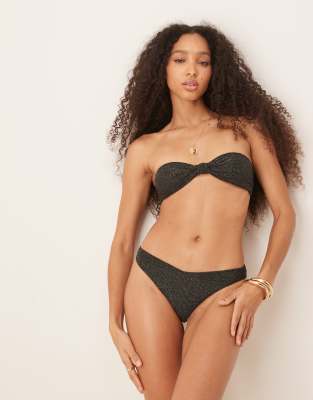 & Other Stories mix and match knot front bandeau bikini top with gold glitter thread and removeable padding in black