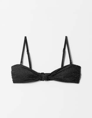 & Other Stories mix and match knot front bandeau bikini with gold glitter thread and removeable padding in black - view 1