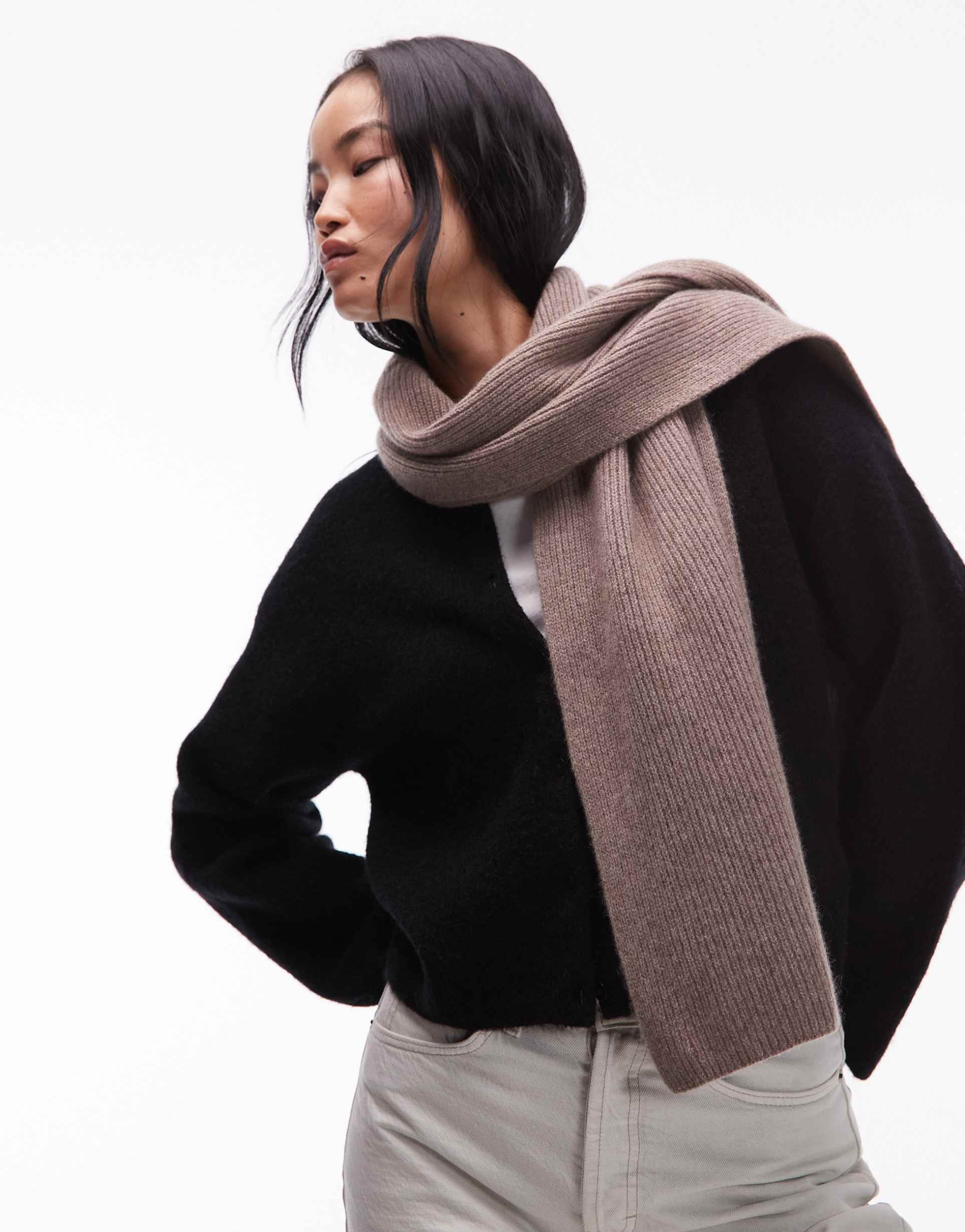 & other stories mix and match premium wool scarf in medium mole beige