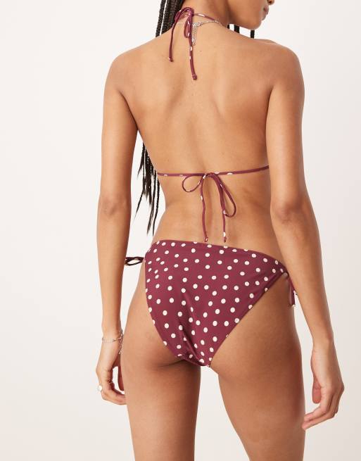 & Other Stories mix and match side tie bikini bottoms in burgundy and white polka dot print, 4 of 4