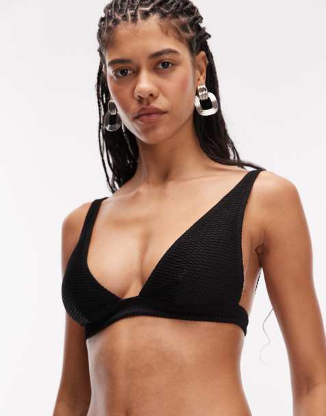 & Other Stories mix and match textured halterneck bikini tops in black