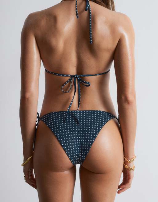 & Other Stories Mix and Match tie side bikini bottoms with padding in dark blue print, 4 of 4