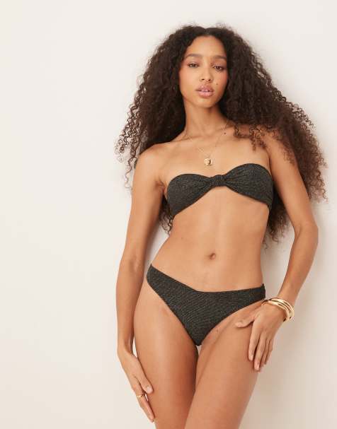 & Other Stories - Mix and Match - Top bikini a fascia nero con filato glitterato color oro, imbottitura removibile e nodo sul davanti - view 1