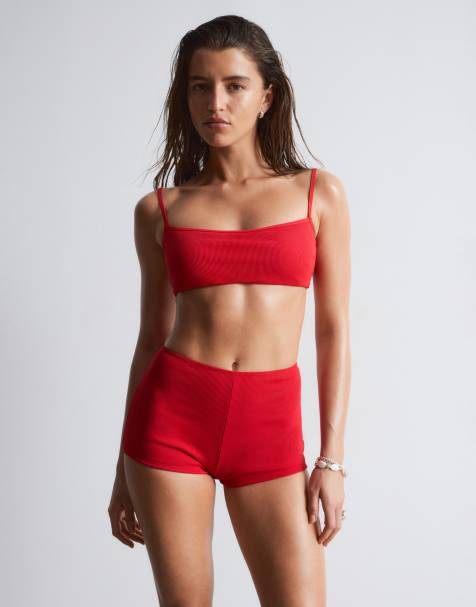 & Other Stories - Mix and Match - Top bikini a fascia stropicciato rosso con nodo - view 1