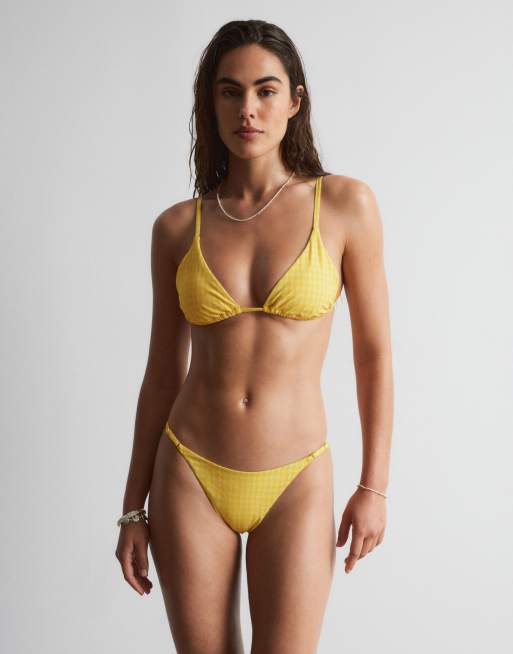 & Other Stories mix and match triangle bikini bottom in yellow check, 2 of 4