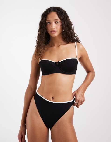 & Other Stories mix and match underwire cup bikini top in black with white trim - view 1