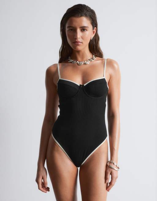 & Other Stories - Mix en match - Badpak met beugels in zwart met witte rand, 2 van 4