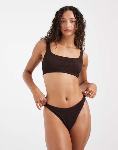 & Other Stories - Mix en match - Bikinibroekje van kreukelstof in donkerbruin - view 1