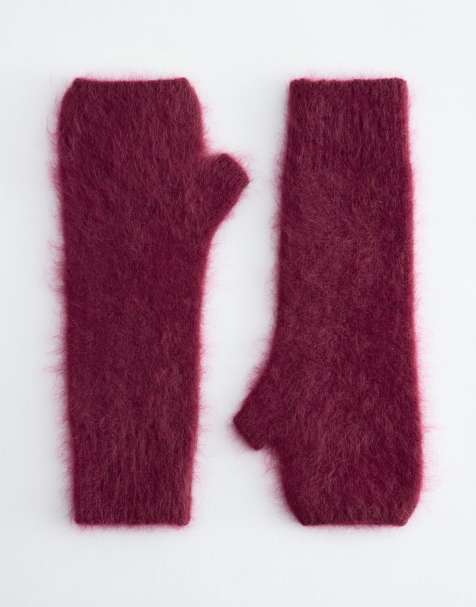 & Other Stories mix & match premium casshmere fingerless gloves in deep red - view 1