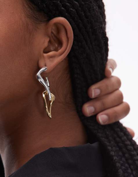 & Other Stories mixed asymmetric hoop earrings in silver tone and gold tone - view 1