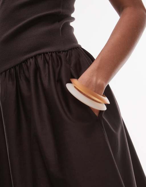 & Other Stories mixed jersey and woven maxi dress with volume hem in dark brown, 4 of 4