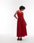 [Other Stories] & Other Stories mixed jersey and woven maxi dress with volume hem in red XS RED