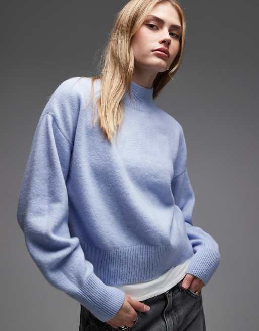 & Other Stories mock neck jumper in light blue, 3 of 4