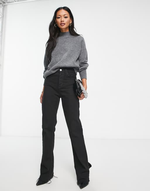 & Other Stories mock neck knitted sweater in dark grey, 4 of 4