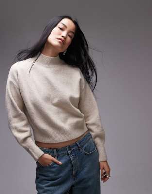  Other Stories wool and alpaca blend high neck cropped sweater in blush  pink