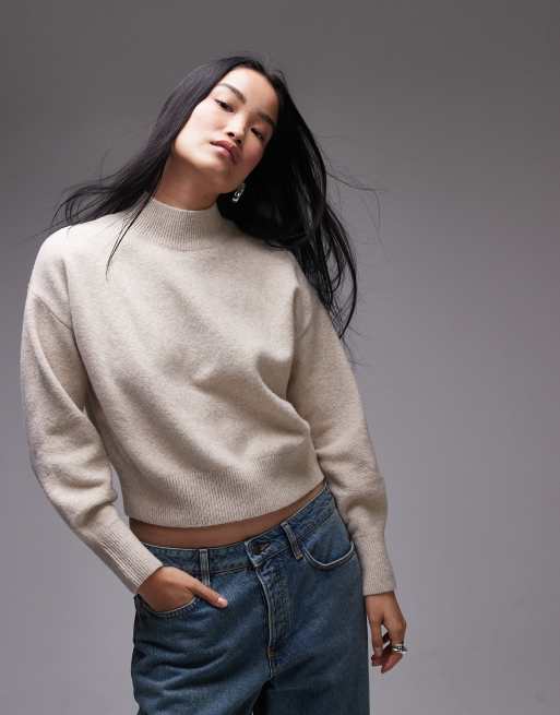 Beige mock neck sweater sale