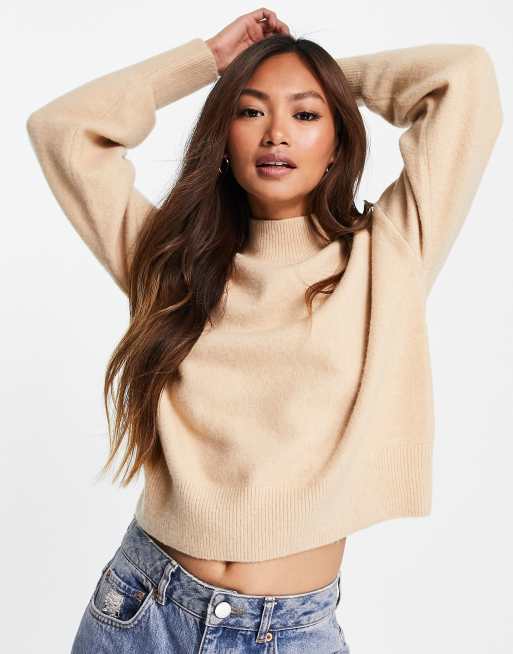  Other Stories mock neck sweater in beige melange