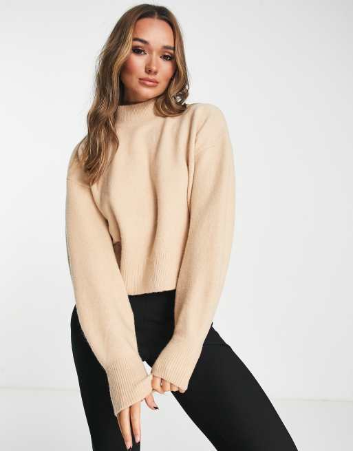 Beige mock neck sweater best sale