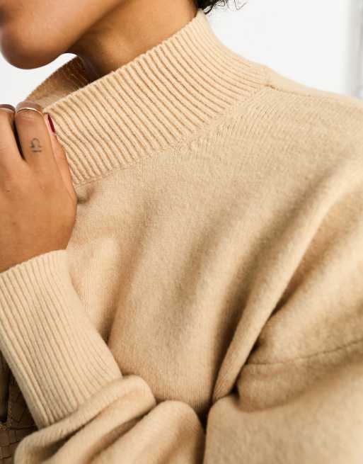 Beige mock neck clearance sweater