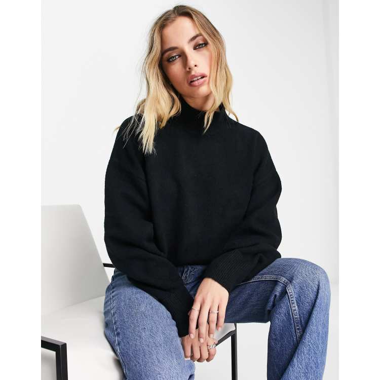 Oversized Drop Shoulder Long Sleeve Mock Neck Cropped Sweatshirt - Hot –  Trendy & Unique