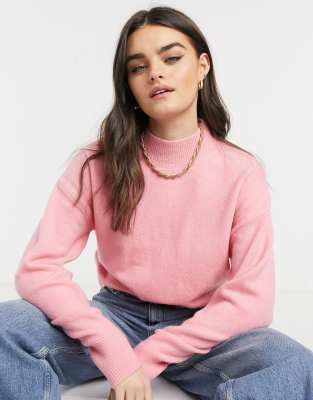 & Other Stories mock neck sweater in hot pink