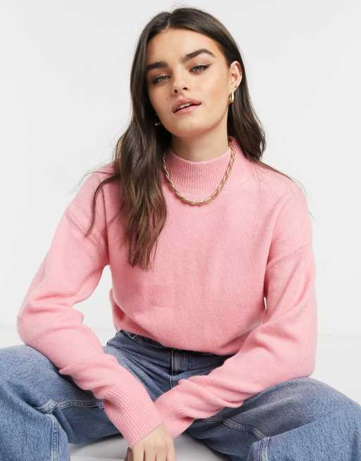 Pink mock neck sweater sale