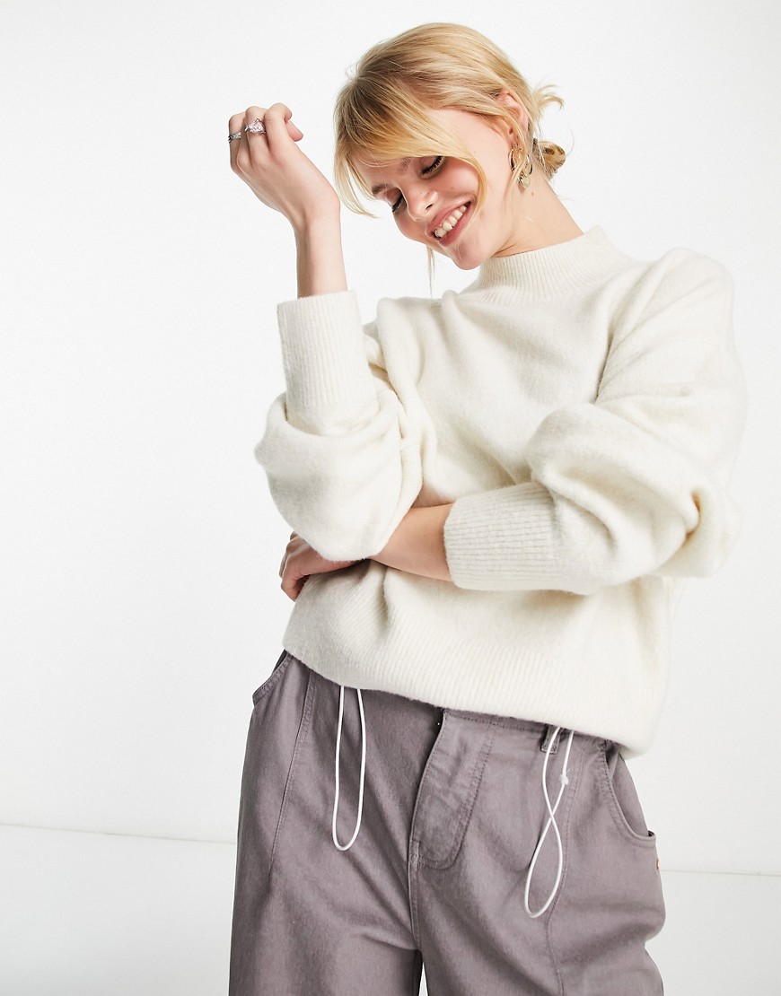 & Other Stories mock neck sweater in off white-Gray
