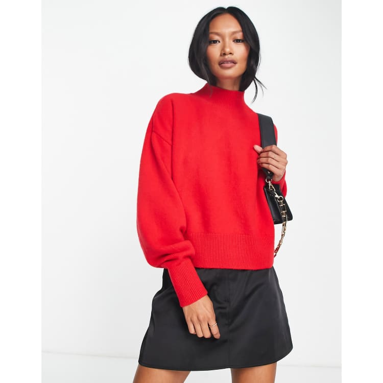 Red mock 2025 neck sweater