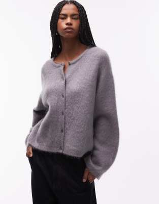 & Other Stories Mohair And Wool Blend Crew Neck Cardigan In Gray