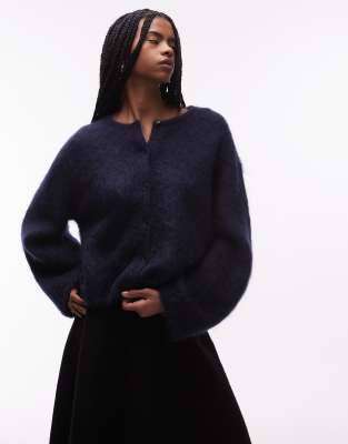 & Other Stories Mohair And Wool Blend Crew Neck Cardigan In Black