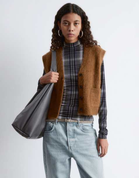 & Other Stories mohair and wool hairy knit vest tank in brown - view 1