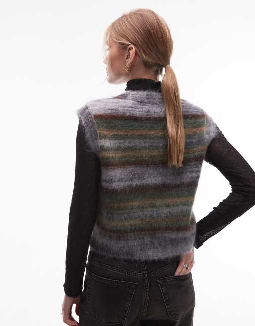 & Other Stories mohair and wool hairy knit waistcoat tank in multi stripes, 4 of 4