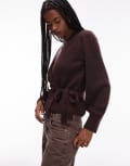 [Other Stories] & Other Stories mohair and wool hairy yarn wrap cardigan with puff sleeves in brown L BROWN